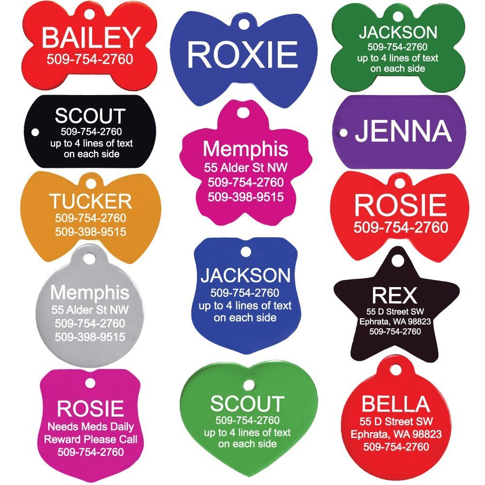 Personalized Engraved Dog & Cat ID Tags - Custom Pet Name Tags with Double-Sided Engraving, Multiple Shapes (Bone, Heart, Star) for Dogs & Cats - Perfect for Pet Safety, Travel & Daily Walks