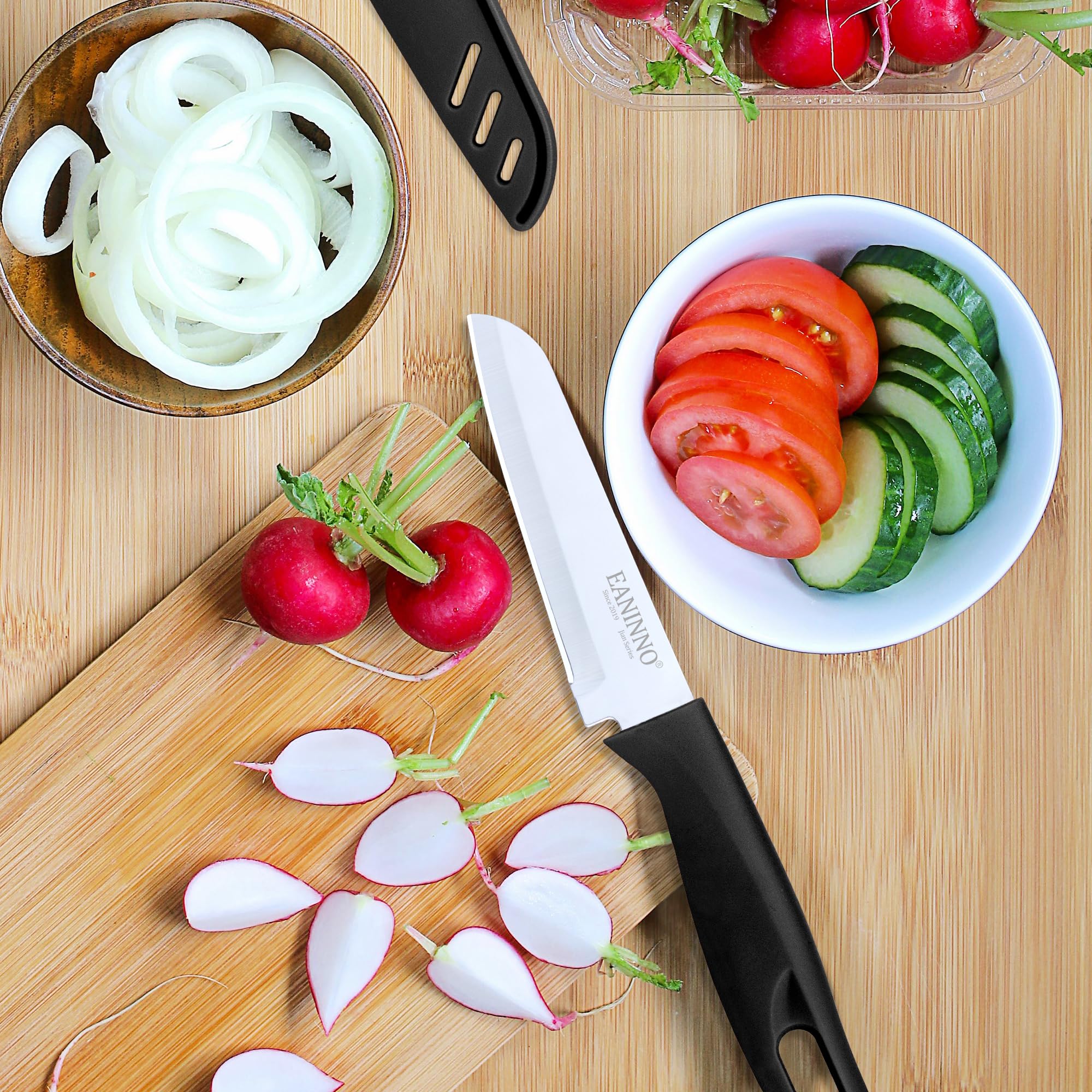 4-Piece Stainless Steel Paring Knife Set with Sheath - 3.8