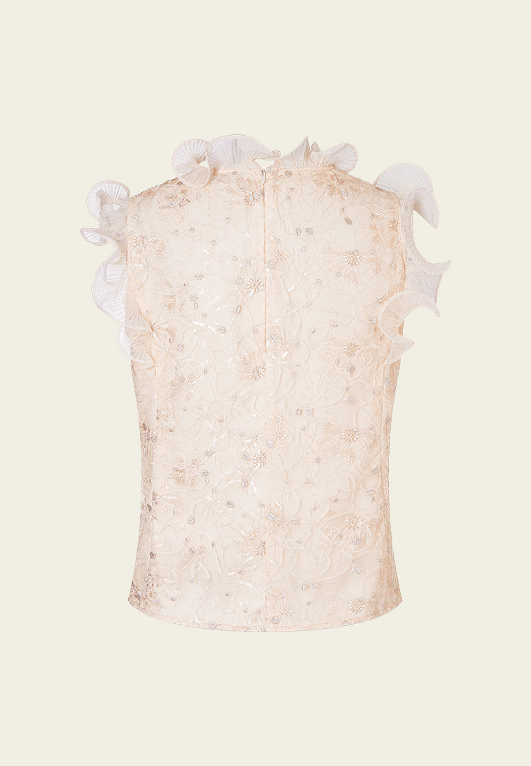 Coral Ruffle Sleeve Blouse for Women - Elegant Floral Print Summer Tops - Perfect for Beach Vacation, Date Night & Casual Outings