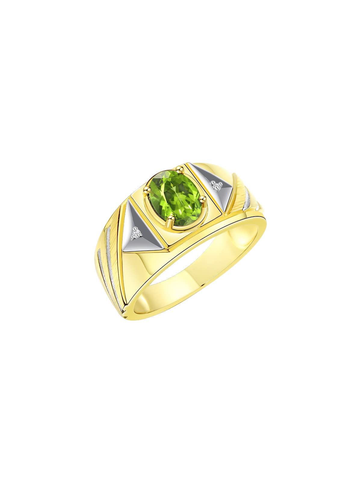 Men's Gold Plated Silver Ring with Oval Gemstone & Diamonds - Perfect for Birthdays & Gifts