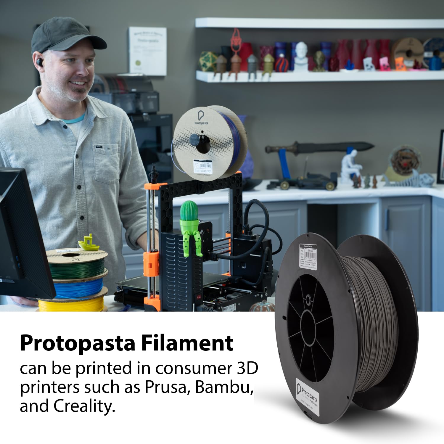 Protopasta Stainless Steel Filled PLA 3D Printer Filament - 2kg Spool | High Metal Content (60%) Composite Filament for Smooth Polishing & Patina Effects | Perfect for Jewelry, Home Decor & Industrial Prototyping