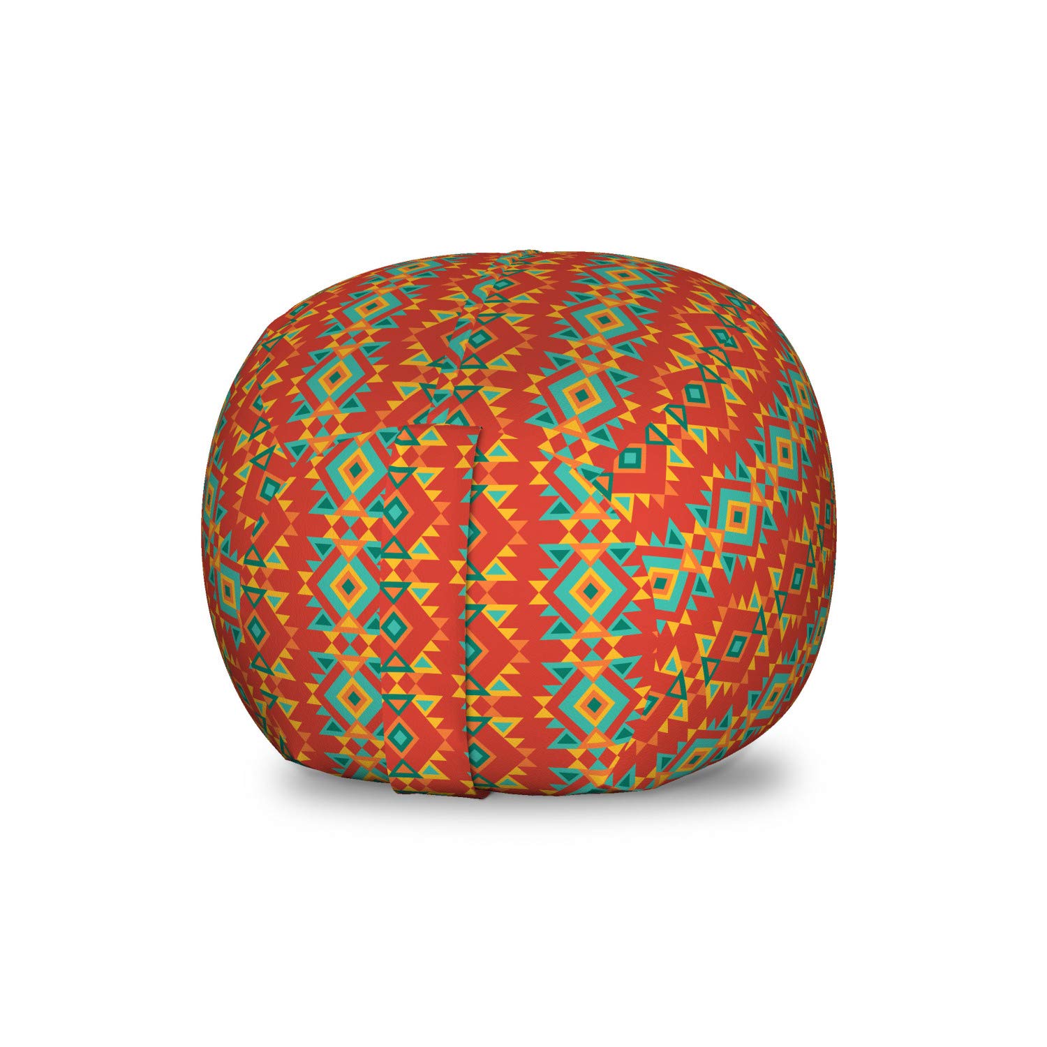 Ambesonne Boho Toy Storage Bag Chair - Geometric Rhombus & Triangle Pattern, Washable Stuffed Animal Organizer for Kids Room, Small Multicolor Ottoman with Retro Design | Perfect for Nursery, Playroom & Bedroom Organization