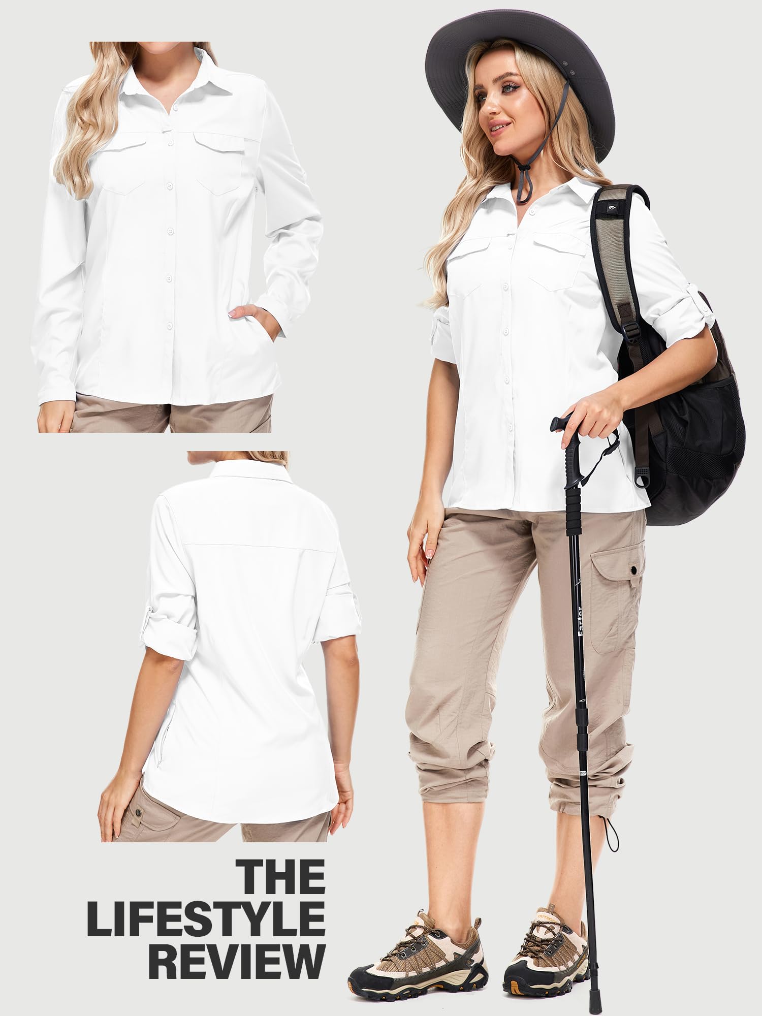 UPF50+ Women's & Men's Sun Protection Fishing Shirts - Long Sleeve Travel & Safari Work Shirts with Zipper Pockets - Perfect for Outdoor Activities, Hiking, Beach & Summer Adventures