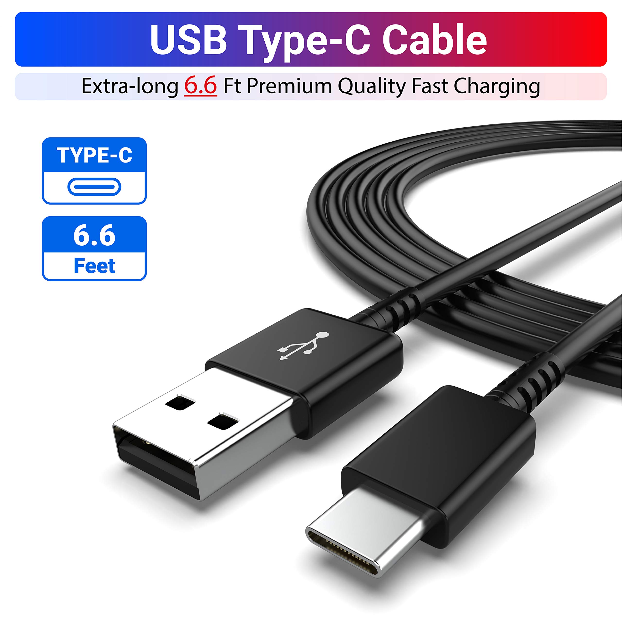 USB C Fast Charger Block 2-Pack, 20W PD Quick Charge 3.0 Adapter with 6.6ft Cable for Samsung Galaxy S23/S22/S21/S20/S10/S9/S8/Note20/Note10/Note9/Z Fold 3/4/5 - Compatible with Android Phones, Tablets & More - Perfect for Home, Office & Travel Charging
