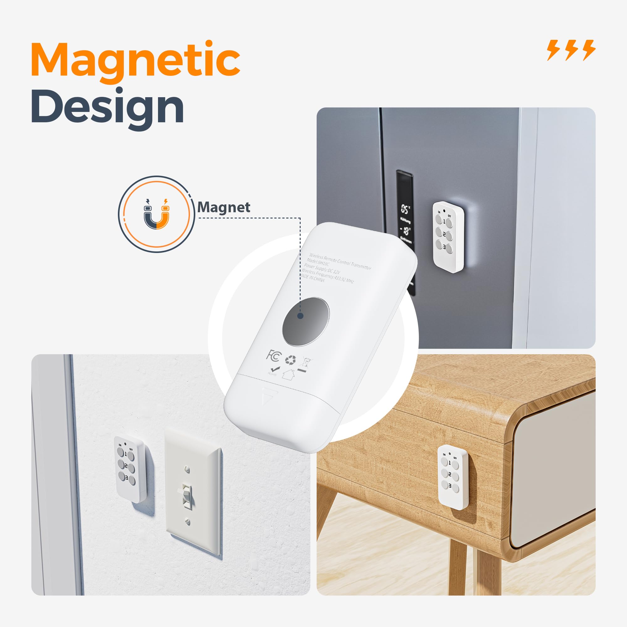 TESSAN Smart Remote Control Outlet - Wireless Light Switch for Indoor String Lights, Lamps & Small Appliances | 100ft Range | 1 Remote + 3 Outlets | Perfect for Bedroom, Living Room & Holiday Decorations