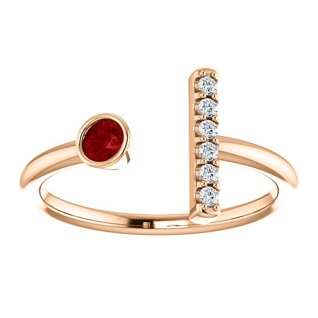 14K Gold 0.16ct Ruby & 0.06ctw Diamond Bezel Bar Ring - Elegant Stackable Jewelry for Women, Perfect for Everyday Wear & Special Occasions