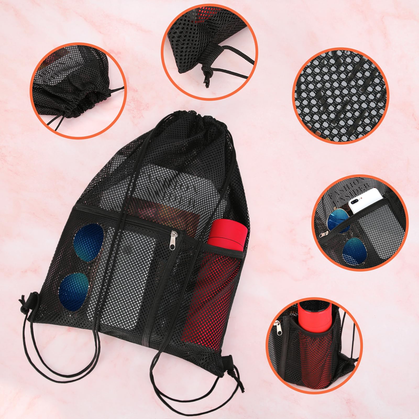 2 Pack Mesh Drawstring Backpack - Lightweight Breathable Gym Bag for Swimming, Sports, Beach & Travel - Perfect for Workout Clothes, Swimwear & Essentials (Black)