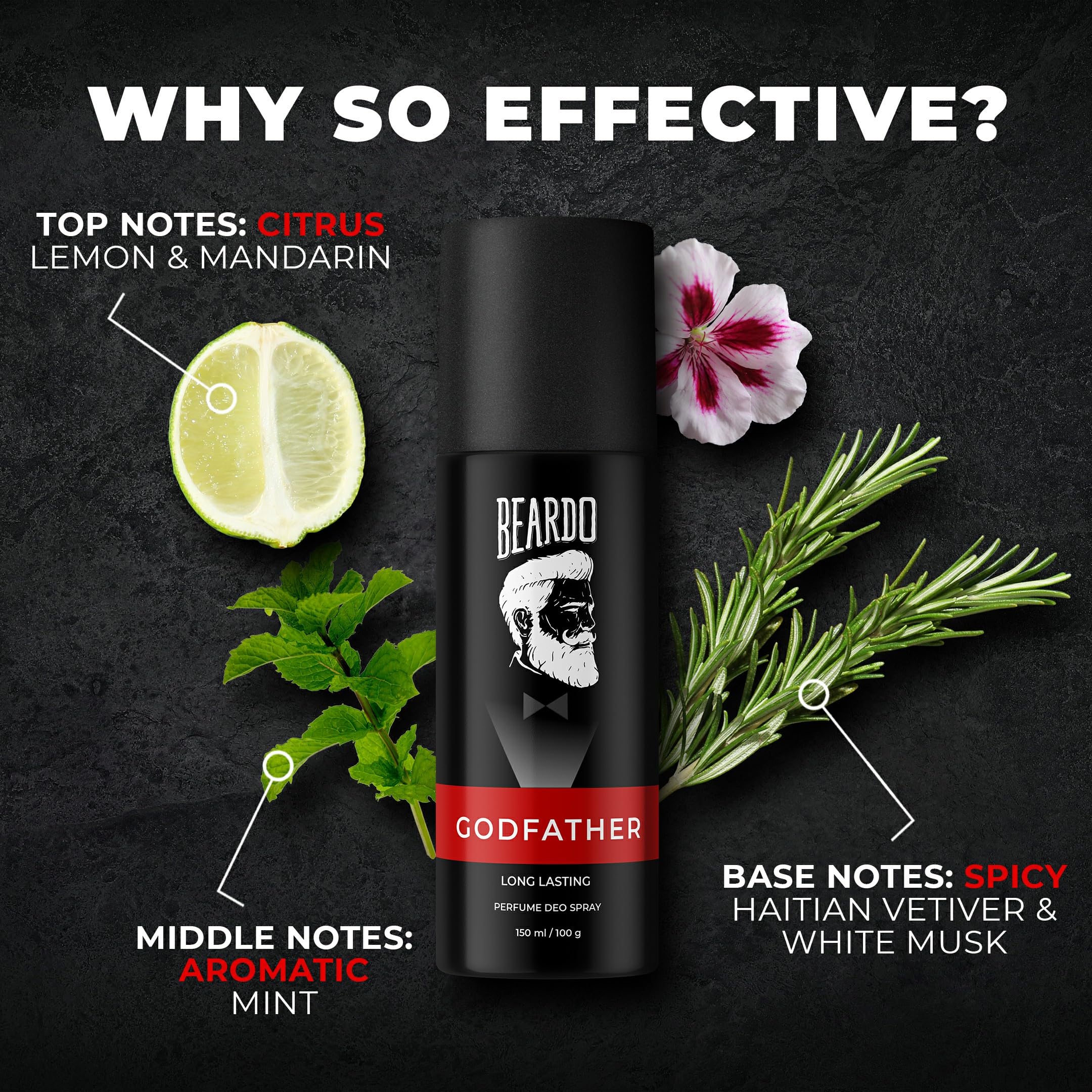 Beardo Godfather Whisky Smoke & Mafia Cologne Body Spray for Men - 3 Pack Citrus Aromatic Spicy Long Lasting Deodorant | Perfect for Grooming, Date Night, Office & Special Occasions | Great Christmas Gift for Him, Boyfriend or Husband