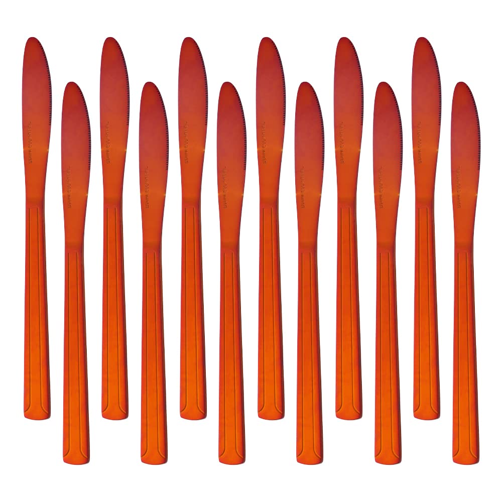 QIBOMOON 12-Piece Stainless Steel Dinner Knives Set - 8 Inch Commercial Grade Flatware for Restaurants, Catering & Home Use - Classic Magic Red Table Knives for Fine Dining & Everyday Meals