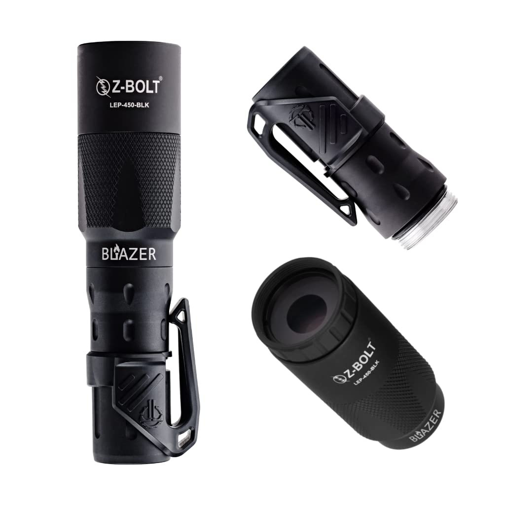 Z-BOLT® Blazer 18350 LEP Flashlight with Beam Shaping Diffuser - 1100m Long Range, 315,000 Candela - Tactical Duty & EDC Flashlight - Includes Free THYRM LPC Pocket Clip (Black) - Perfect for Outdoor Adventures, Hunting, Camping & Emergency Preparedness