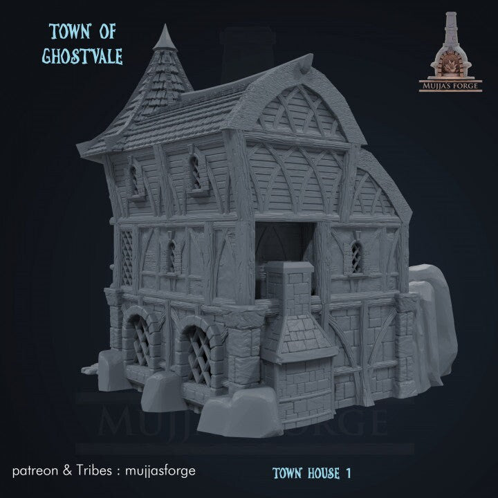 Town House 1 in Ghostvale - Spooky Themed Collectible for Halloween Decor, Haunted House Displays & Gothic Home Accessories