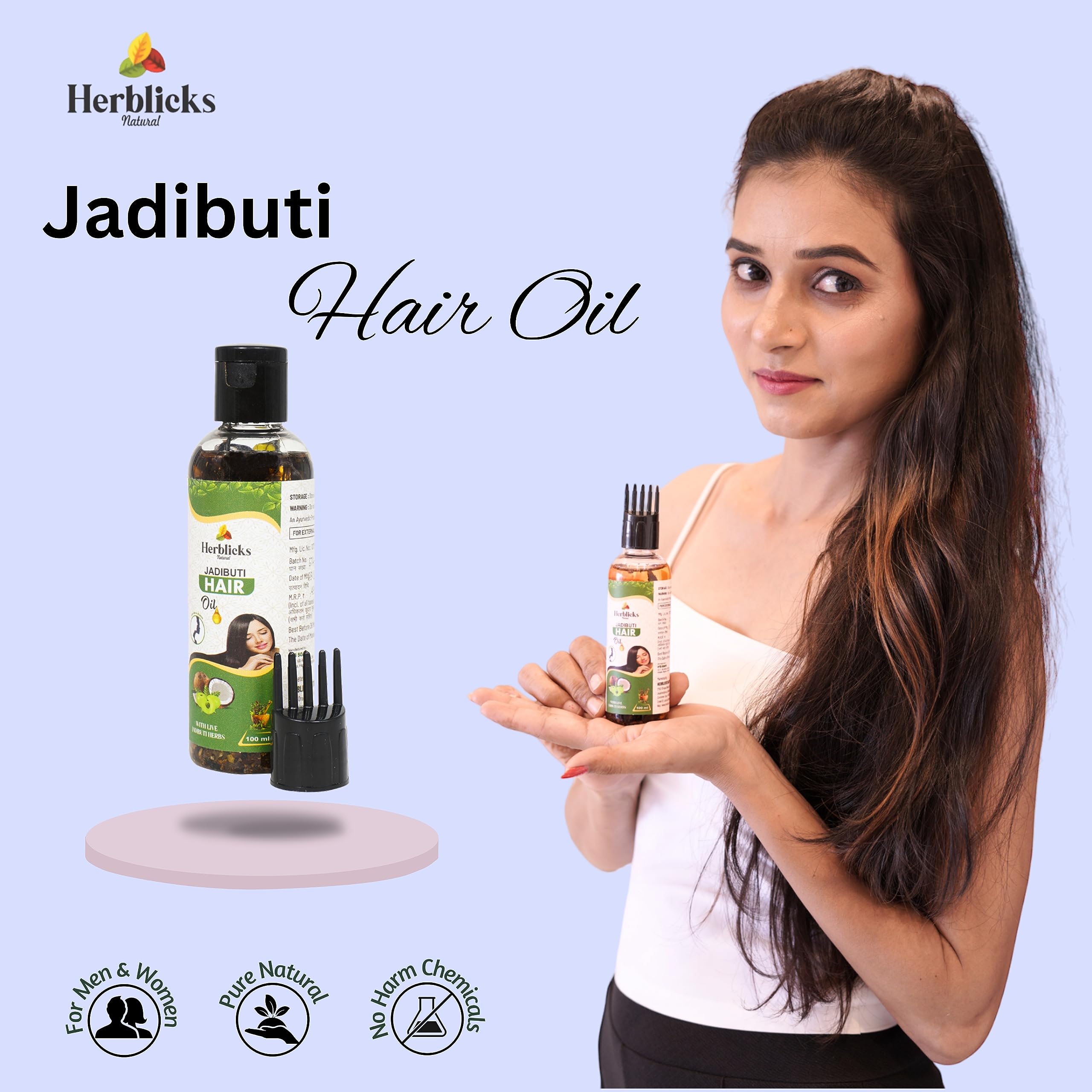 Herblicks Natural Jadibuti Hair Oil - 100ml Ayurvedic Herbal Treatment for Hair Growth & Scalp Care | Perfect for Dry, Damaged Hair & Daily Nourishment