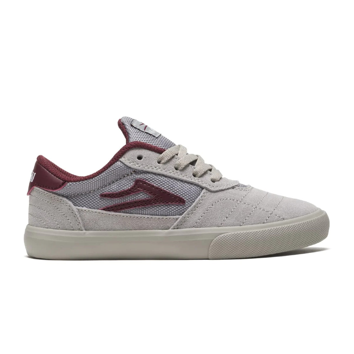 Lakai Cambridge Kids Skate Shoes - Grey/Burgundy Suede Sneakers for Boys & Girls | Comfortable & Durable for School, Play & Skateboarding