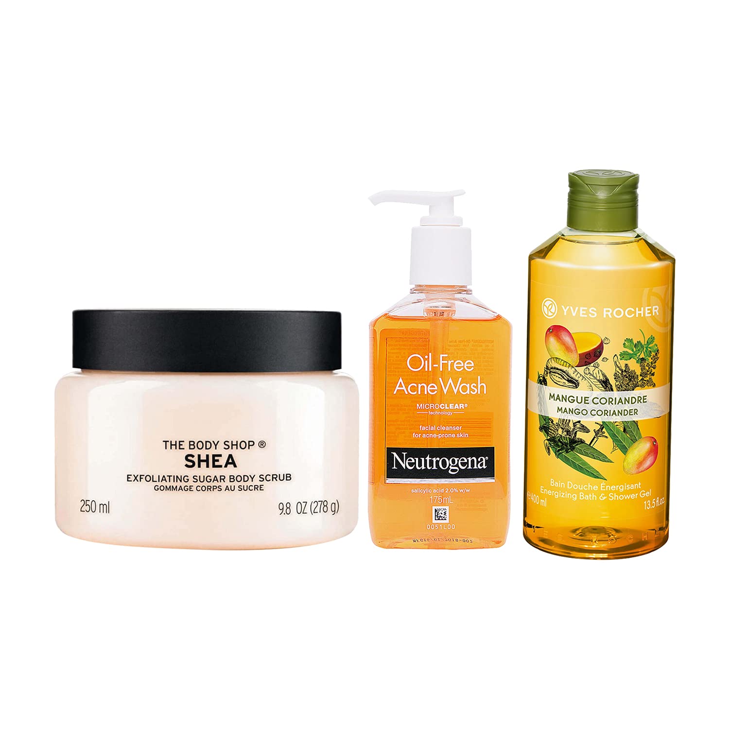 Diwali Karvachauth All Season Skincare Gift Set for Women - 3pc Oil-Free Acne Face Wash 175ml + Shea Butter Body Scrub 250ml + Mango Coriander Shower Gel 400ml in Decorative Gift Box | Perfect for Festive Gifting, Self-Care & Spa Days