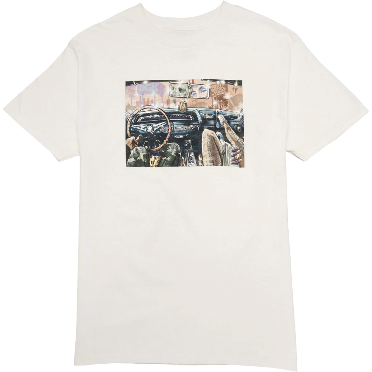 DGK Boulevard Kings Graphic T-Shirt - Soft Cotton Crewneck Tee for Men - Small Size in Cream Color - Perfect for Streetwear, Skateboarding & Casual Outfits