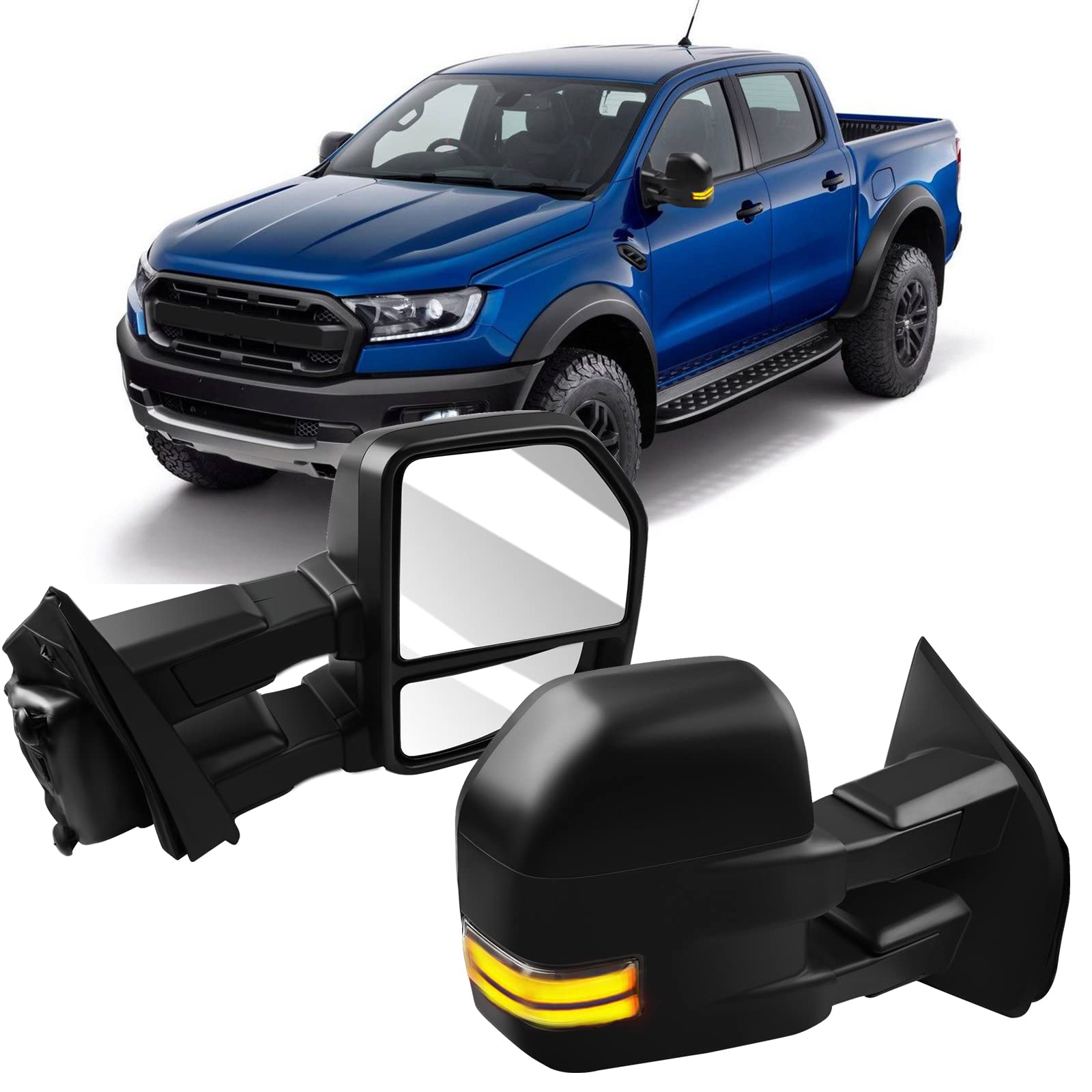 OCPTY Power Heated Towing Mirrors with Turn Signal & Puddle Light - Left Driver & Right Passenger Side Fit for 2015-2017 Ford F150 Pickup Truck (Black Housing, Conversion Plug Included) - Perfect for Towing, Night Driving & Enhanced Visibility