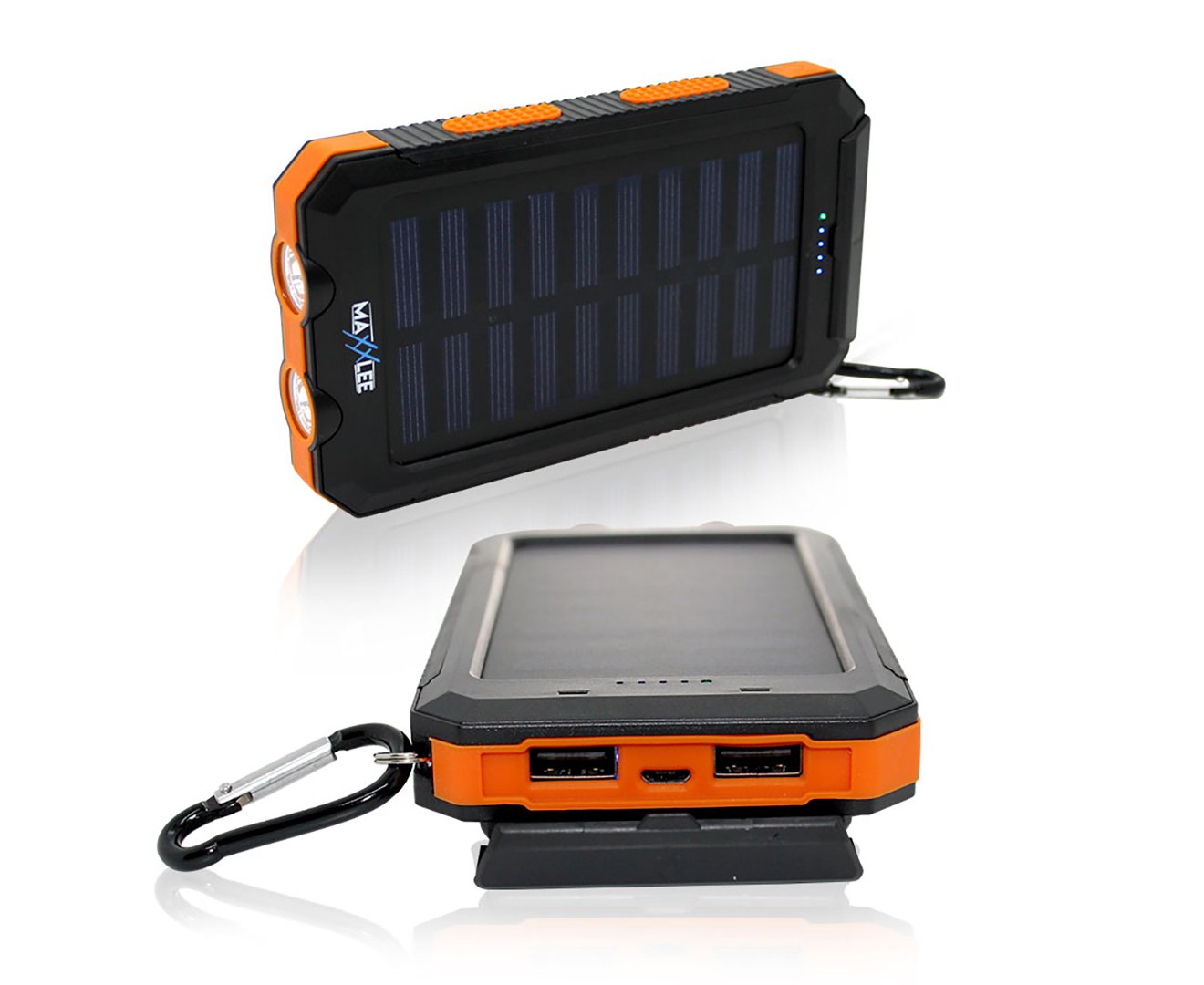 Maxxlee 10000mAh Solar Power Bank with Dual USB Ports, LED Flashlight & Compass - Portable Phone Charger for Camping, Hiking, and Outdoor Adventures