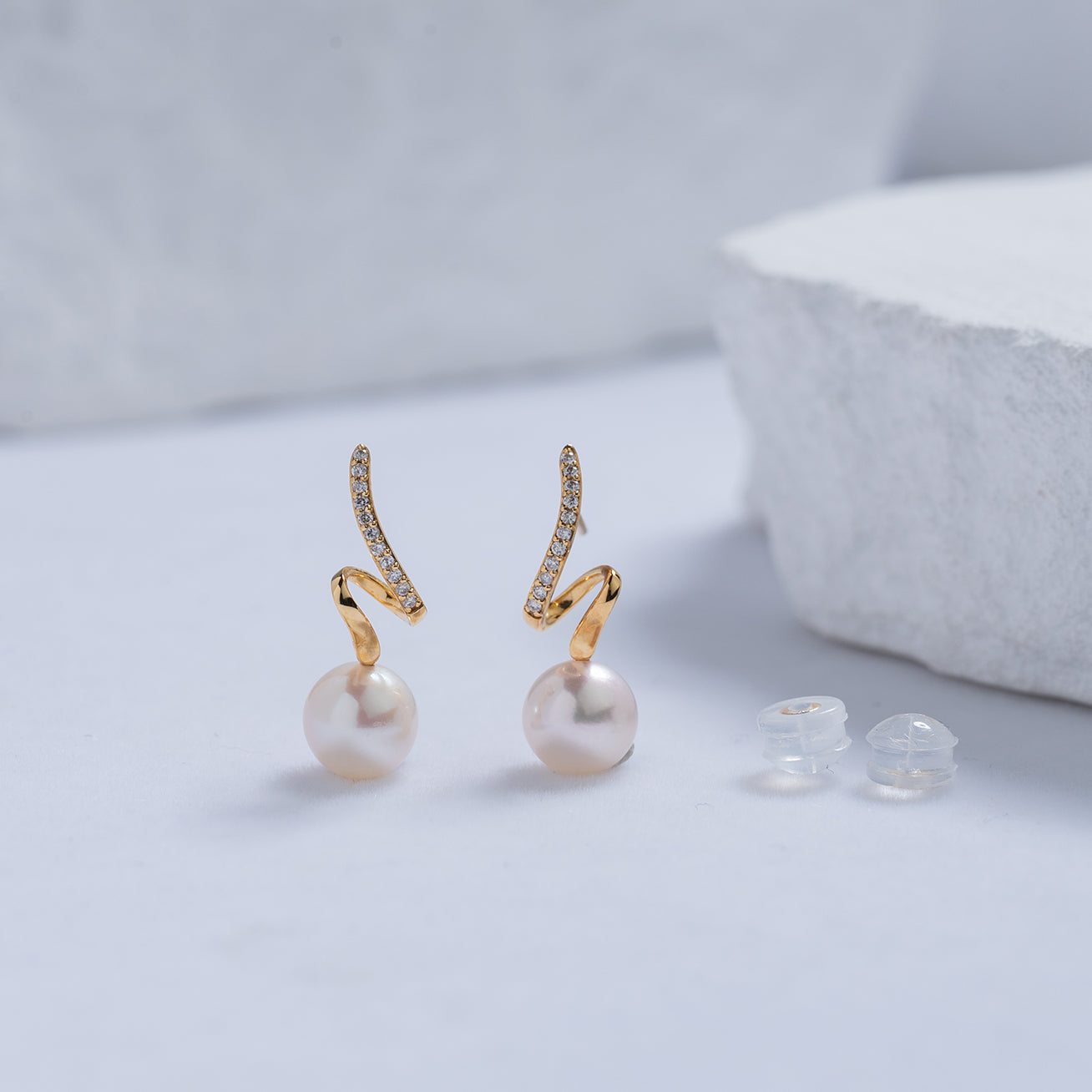 18K Solid Gold Diamond Akoya Hanadama Pearl Earrings KE00113 - Luxury Pearl Jewelry for Women, Perfect for Weddings, Anniversaries & Special Occasions