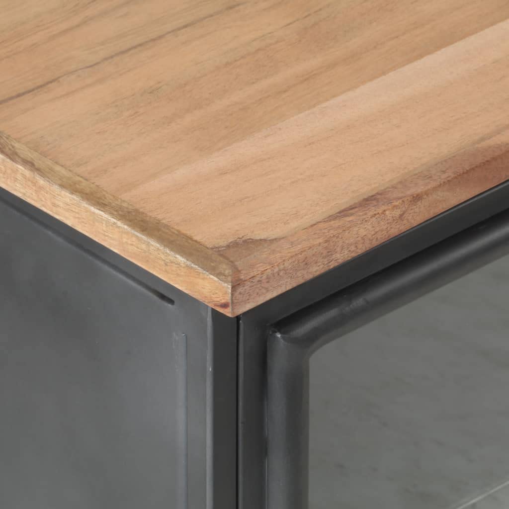 Rustic Metal Frame End Table with Solid Acacia Wood Top - 15.7