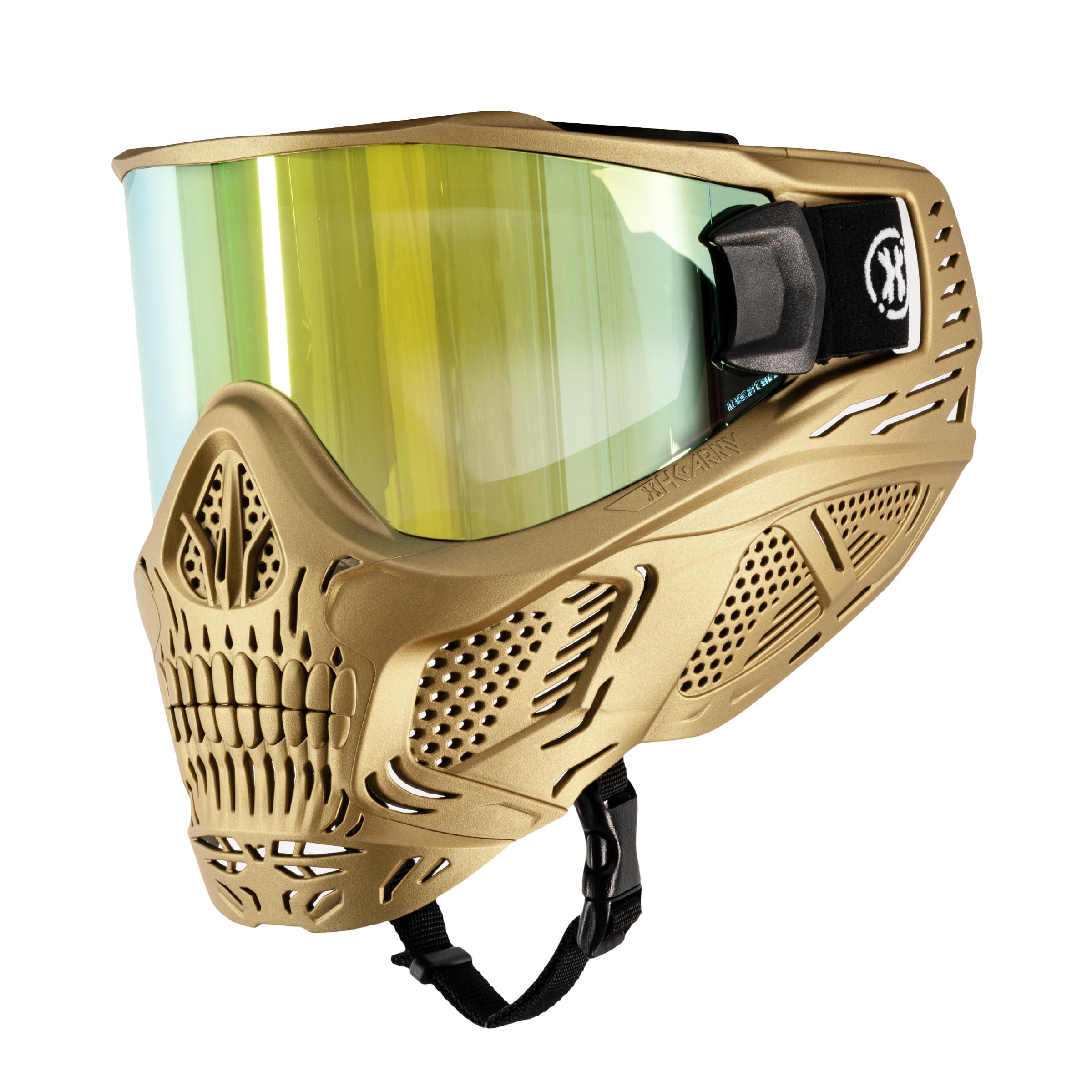 HK Army HSTL Skull Paintball Goggles & Airsoft Mask - Metallic Gold Tactical Face Protection for Outdoor Sports & Airsoft Battles
