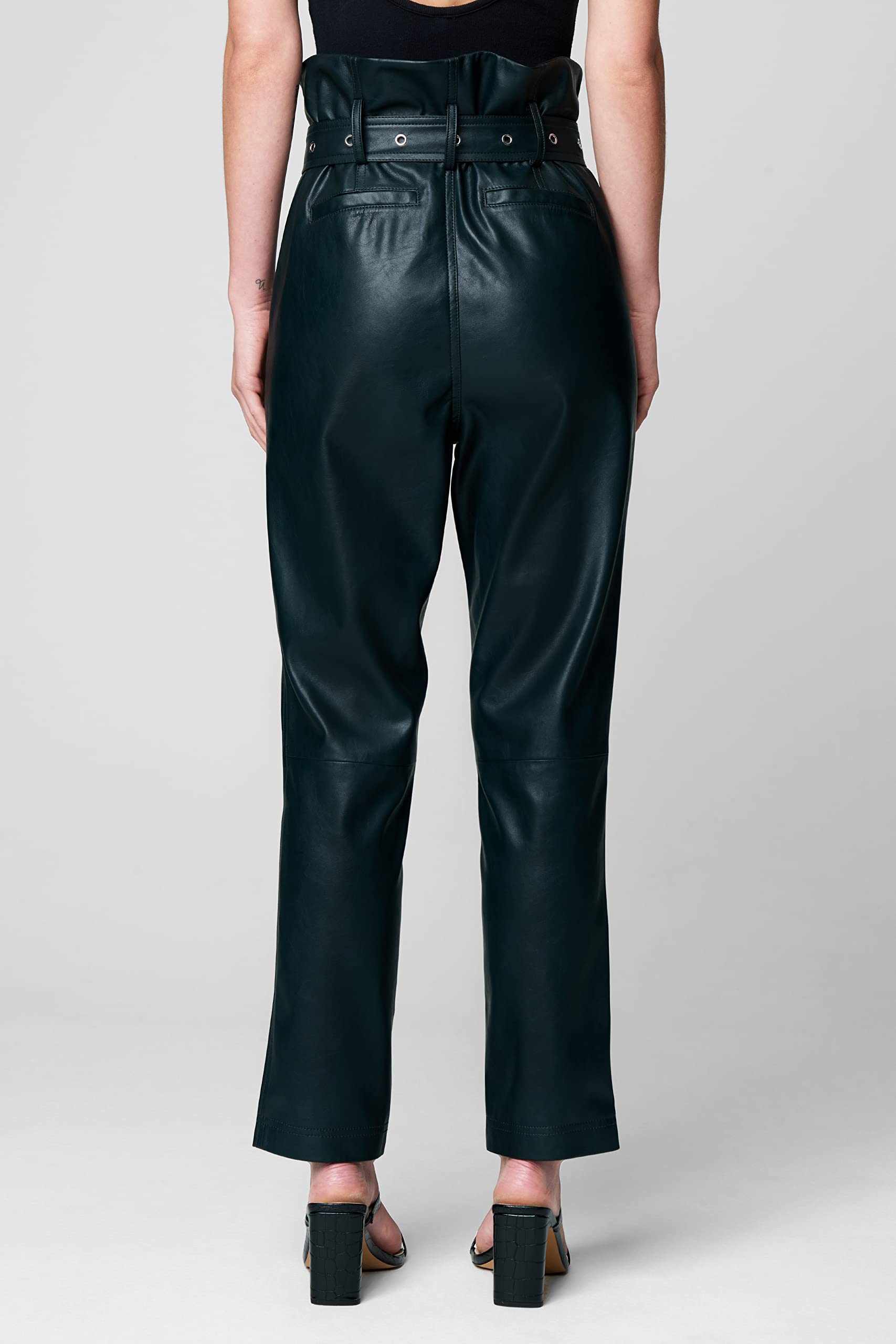BLANKNYC Women's Vegan Leather Belted Pants - High Waist Stretch Faux Leather Trousers for Work, Office & Night Out