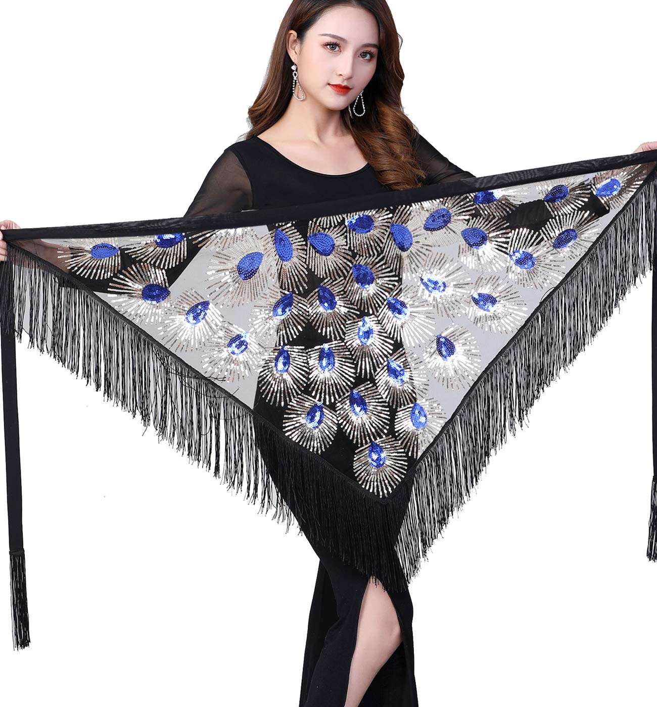 Women's Belly Dance Hip Scarf with Fringe & Sequins - Triangle Skirt for Rave, Costume Party & Performance - Perfect for Dance Classes, Festivals and Cultural Events