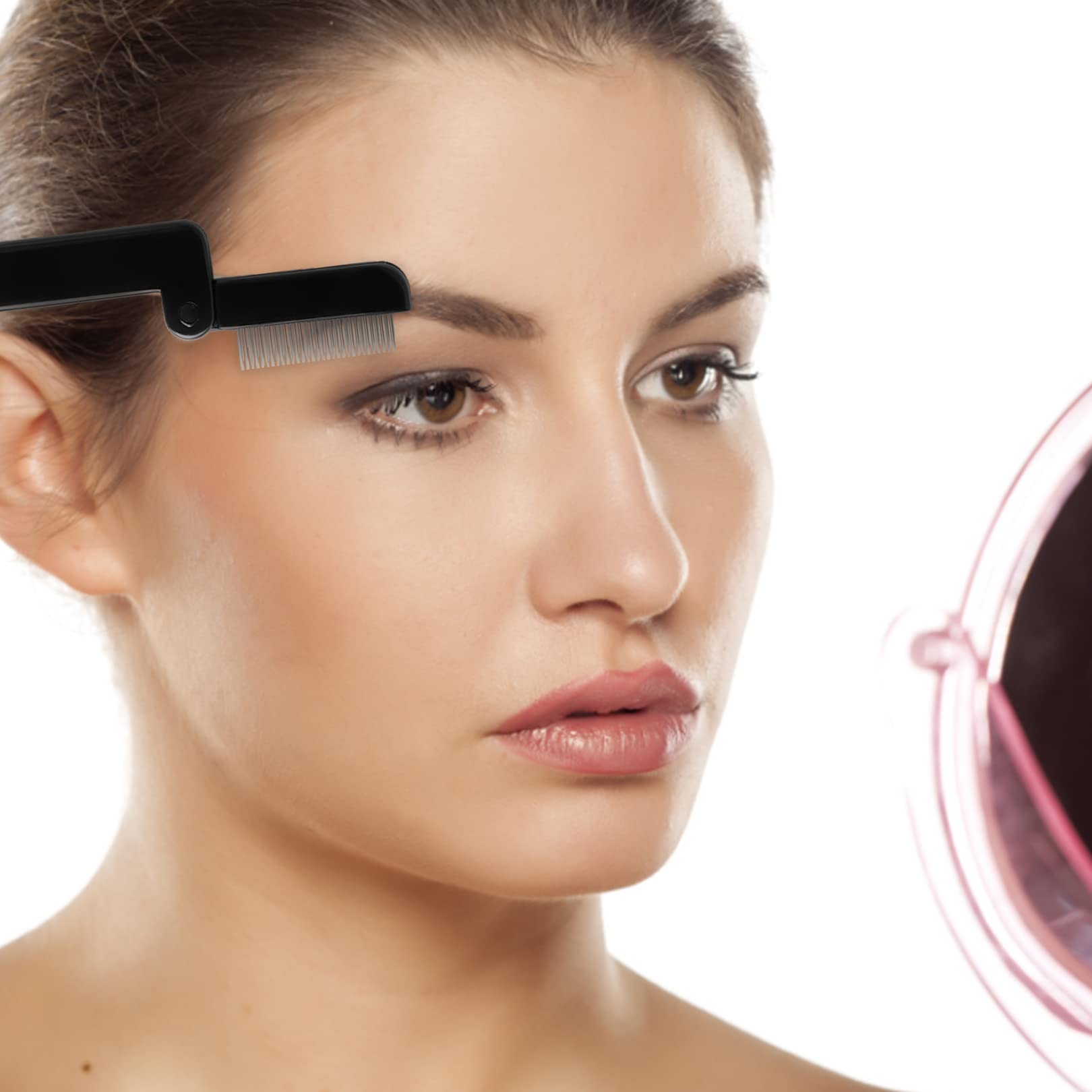 1Pcs Stainless Steel Eyebrow Comb & Eyelash Separator Brush - Portable Folding Grooming Tool for Perfect Eyebrow Shaping & Lash Separation - Ideal for Women's Makeup Kit, Travel & Daily Beauty Routine (Black)