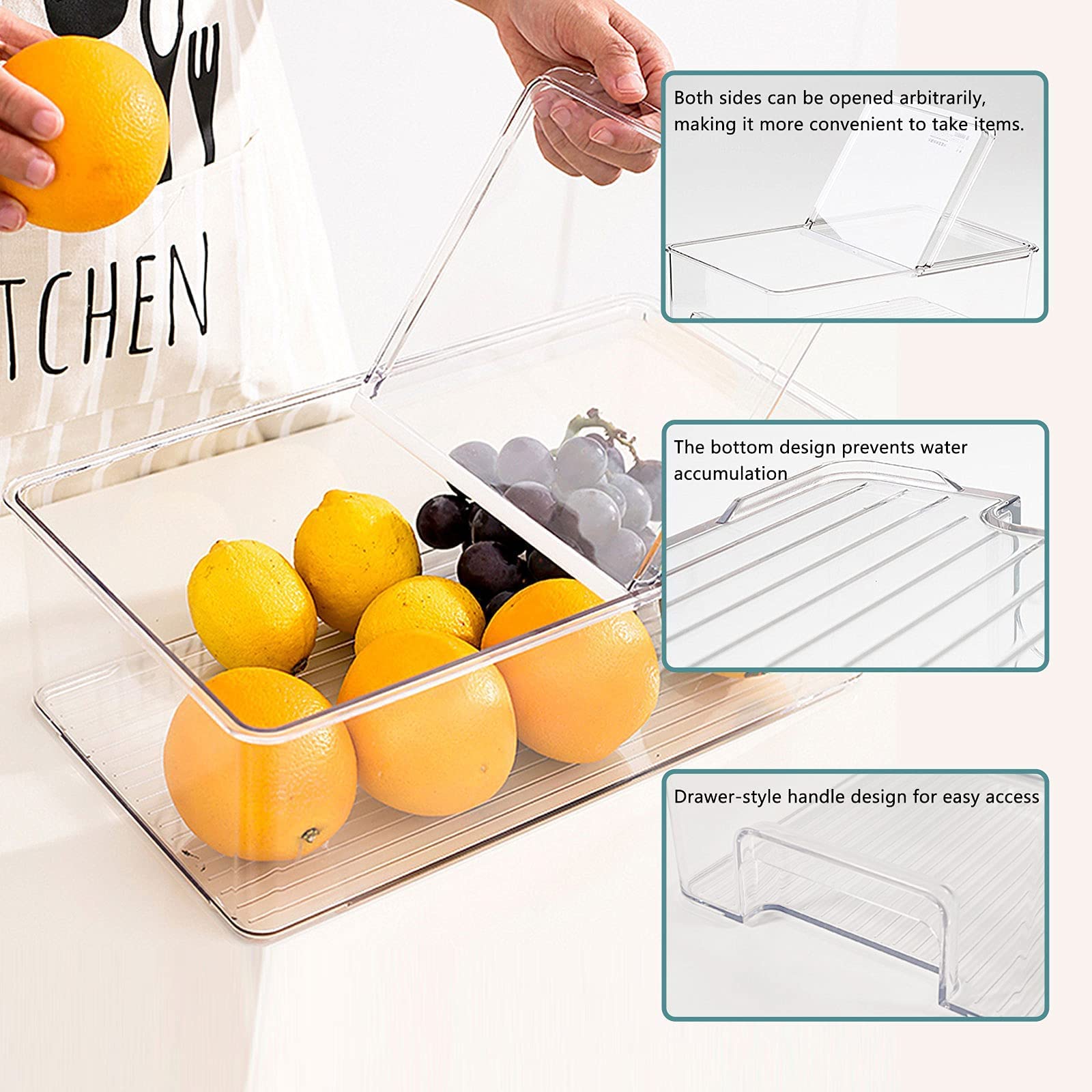 Elabo Food Storage Containers for Fridge - Stackable Refrigerator Organizer Bins with Lids & Drain Tray - Perfect for Vegetables, Berries, Fruits - Keep Produce Fresh Longer in Kitchen & Pantry Organization