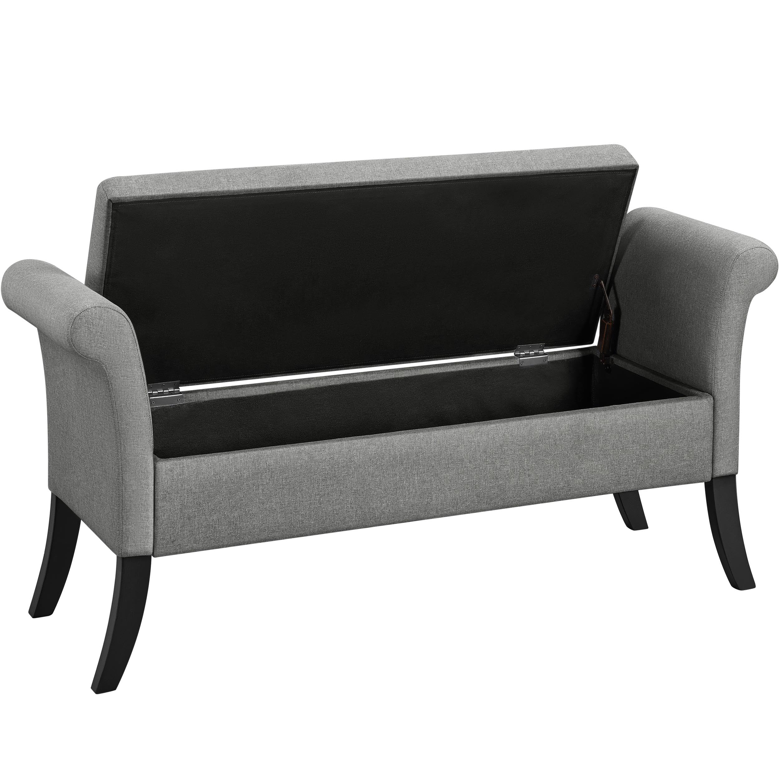 Topeakmart Modern Storage Bench with Rolled Arms - Entryway Ottoman Shoe Storage, Hallway Footrest Footstool with Lid - Light Gray Polyester Upholstered Seat for Living Room, Bedroom & Entryway Organization