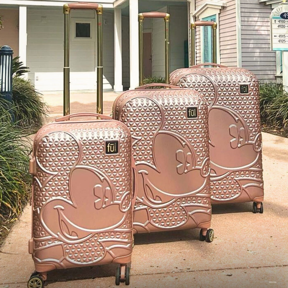 Disney Mickey Mouse Rose Gold 3-Piece Rolling Luggage Set for Kids - Perfect for Travel, School, and Family Vacations