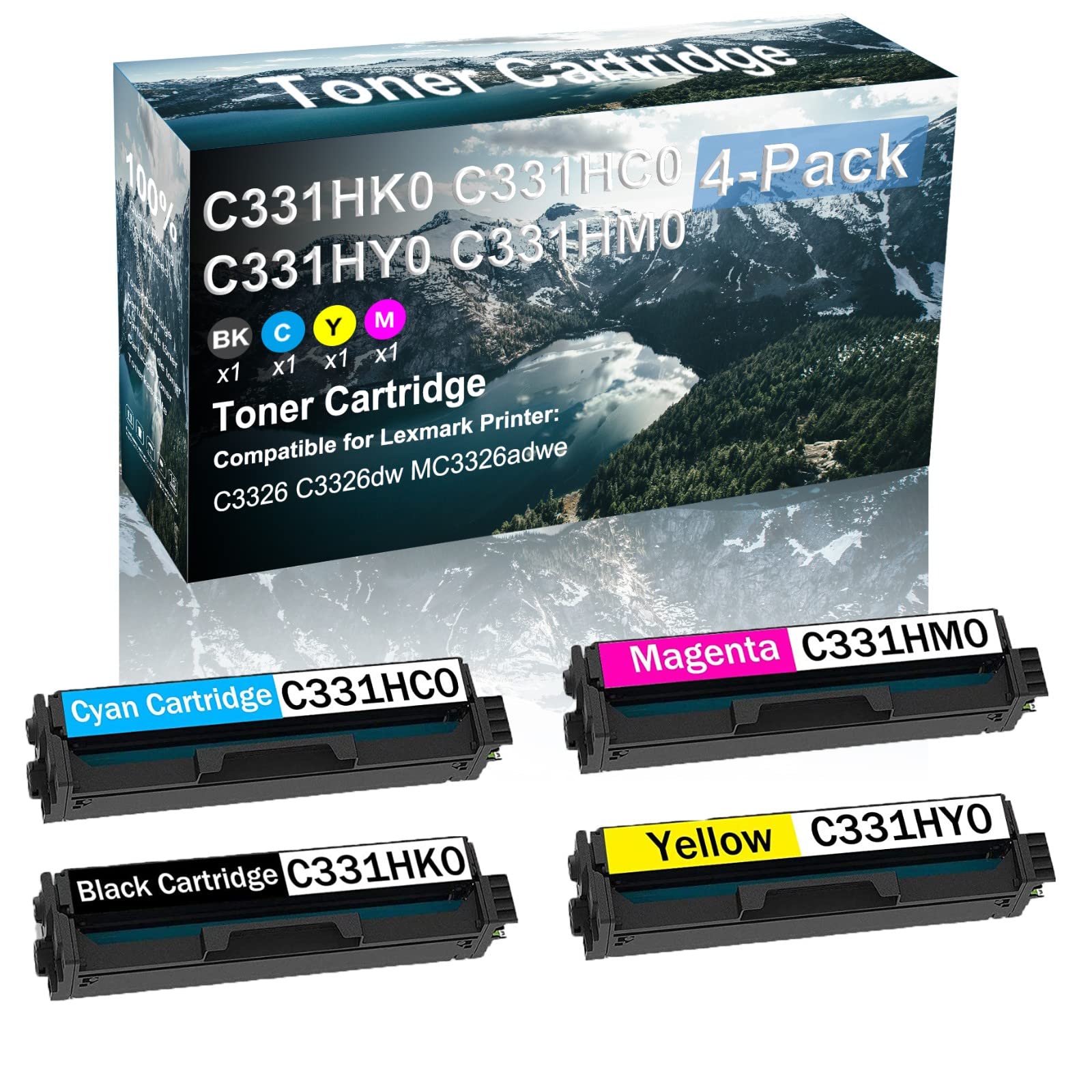 4-Pack High Capacity Compatible Toner Cartridges (BK+C+Y+M) for HP C331HK0/C331HC0/C331HY0/C331HM0 - Replacement for C3326/C3326dw/MC3326adwe Printers - Perfect for Office & Home Laser Printing Needs