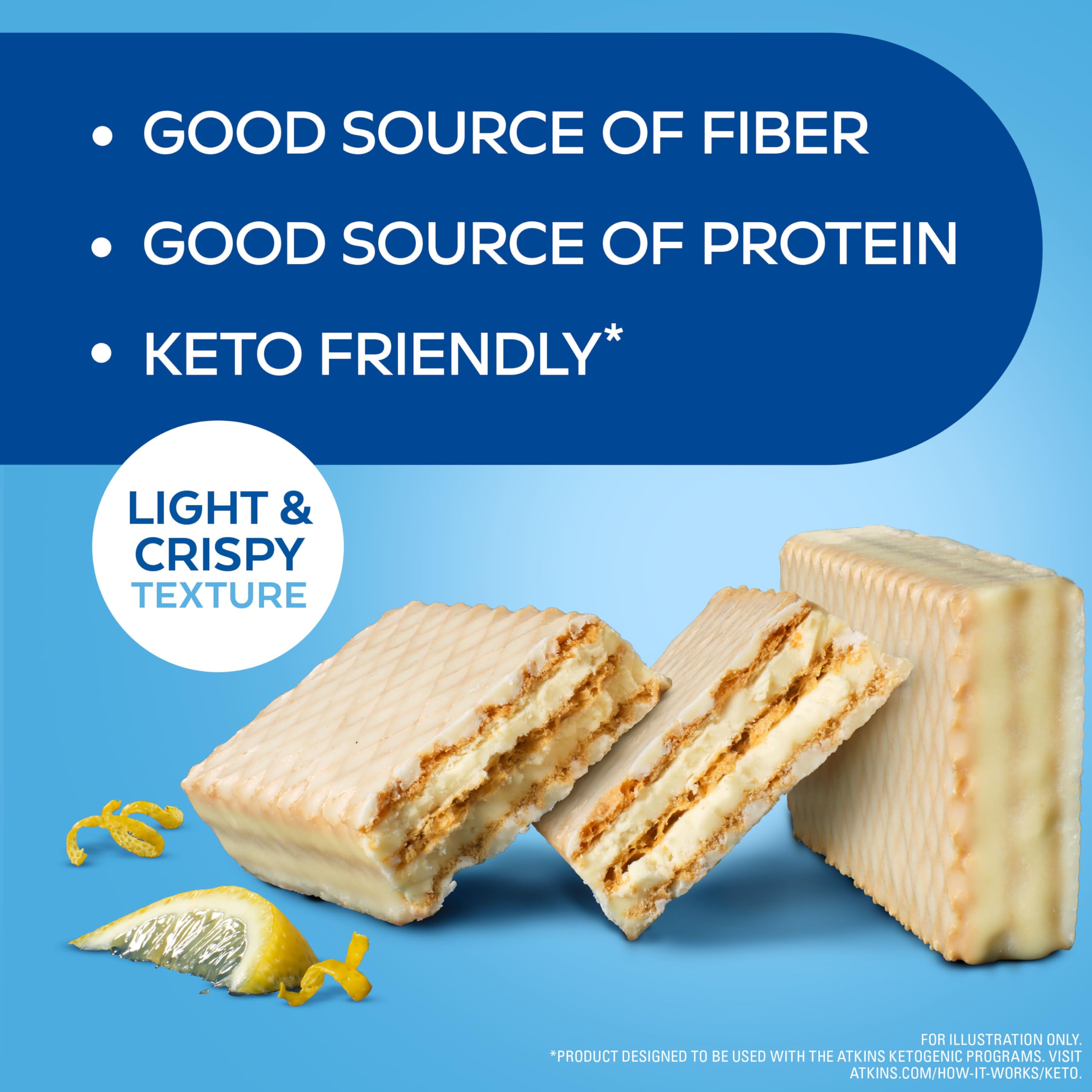 Atkins Lemon Wafer Crisps - High Protein Low Carb Keto Snack (5 Count) | 10g Protein, 4g Net Carbs, 1g Sugar | Perfect for Weight Loss, Keto Diet & On-the-Go Energy