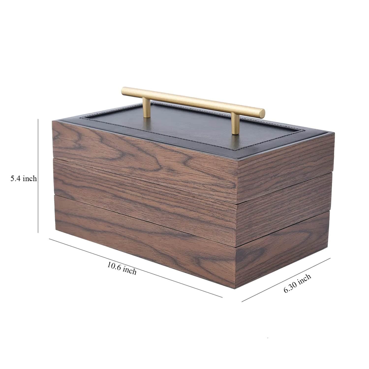 Brown Wooden Walnut Jewelry Organizer - 3-Tier Faux Leather Ring & Necklace Storage Box - Perfect for Home Decor, Bedroom Vanity, and Birthday Gifts