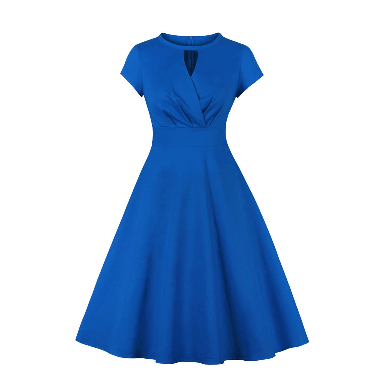 Vintage Women's Cap Sleeve Empire Waist Tea Dress - Retro Swing Midi A-Line Dress with Keyhole Tie Front for Casual Outings, Garden Parties & Summer Events