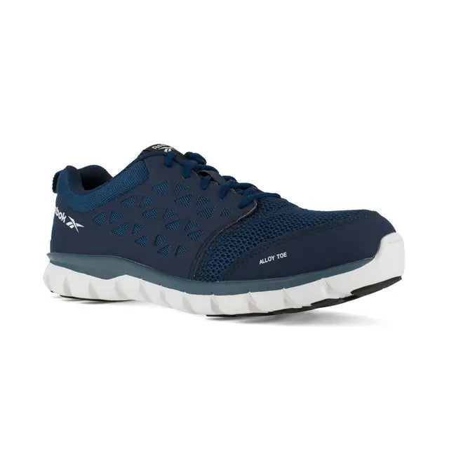 Sublite Cushion Alloy Toe Athletic Work Shoes for Men - Lightweight Safety Shoes with Shock Absorption, Breathable & Comfortable - Blue/White - Perfect for Construction, Warehouse & Industrial Work