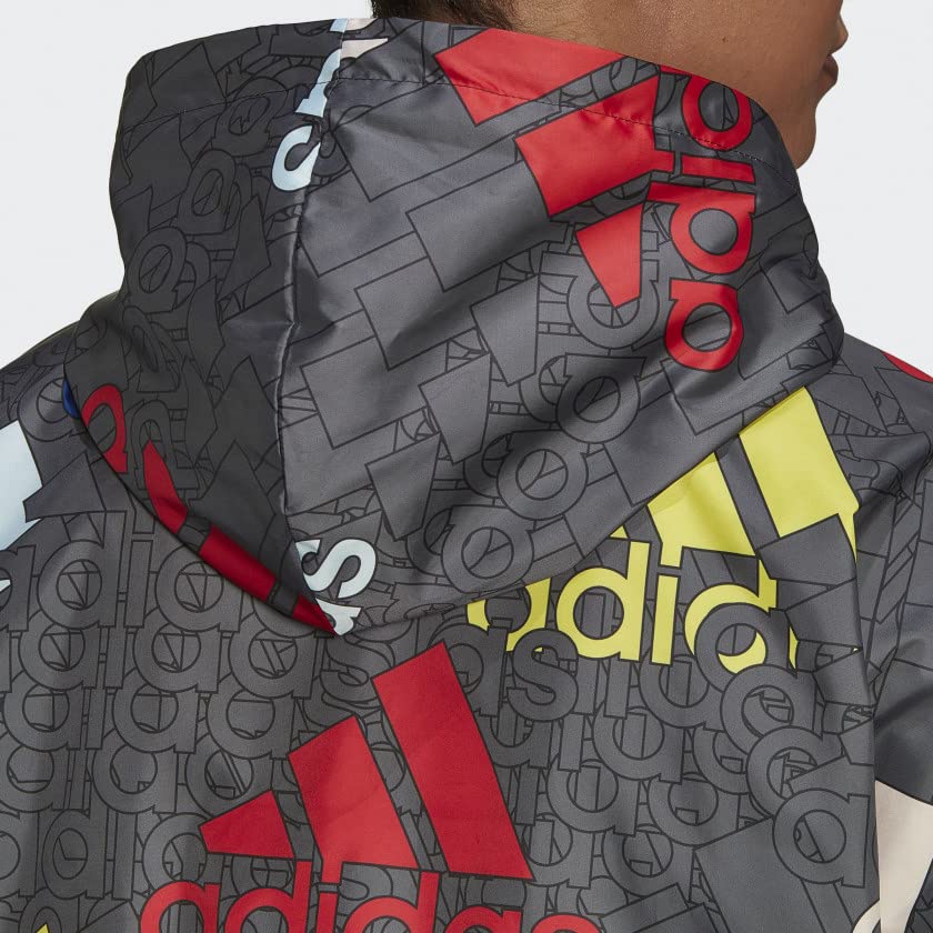 Adidas Women's Essentials Multi-Colored Logo Windbreaker Jacket - Lightweight Waterproof Running & Outdoor Sports Coat for Jogging, Hiking, Travel