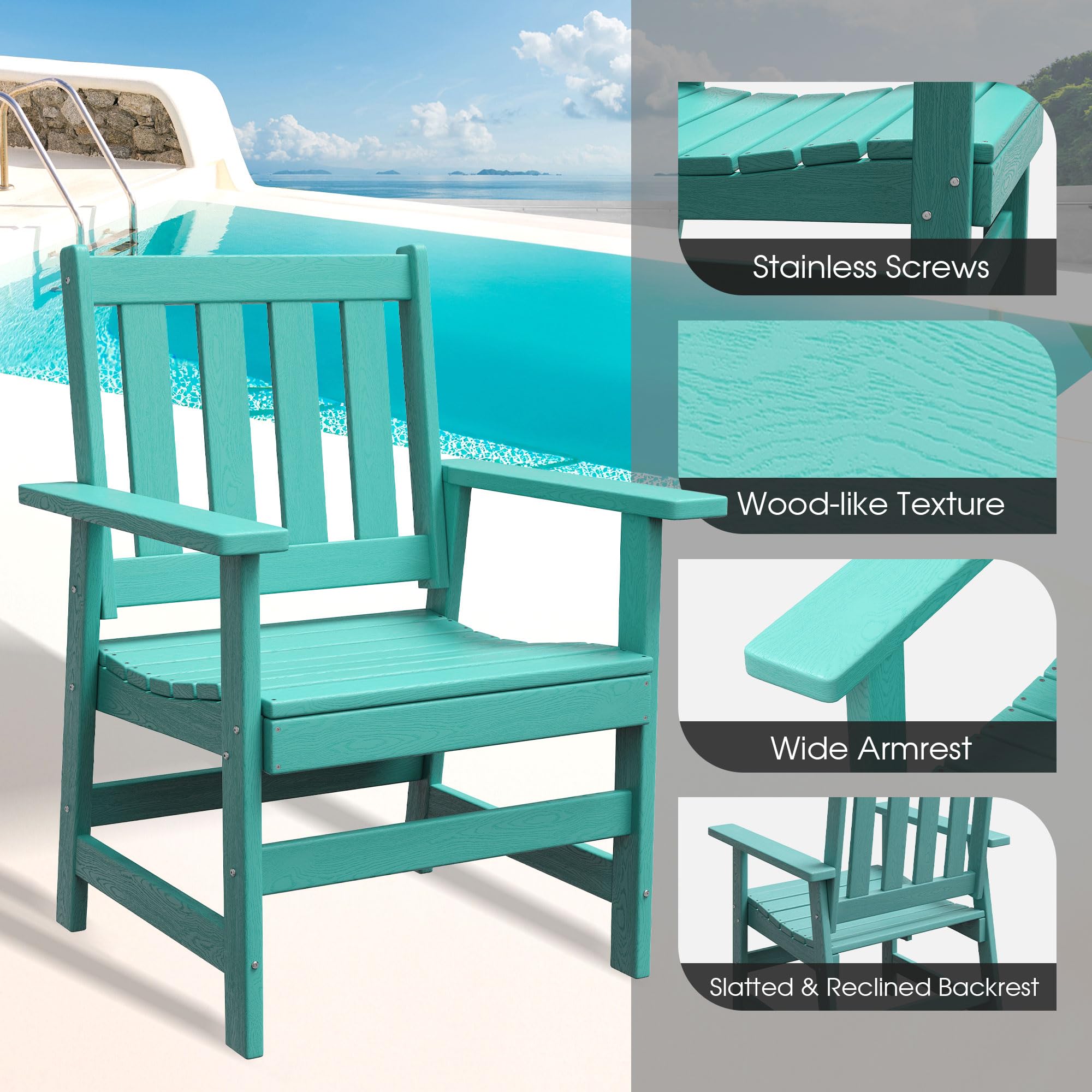 VICLLAX 1-Piece HDPE Weather-Resistant Patio Dining Chair - Durable Adirondack Balcony Furniture for Front Porch, Deck, Backyard & Outdoor Spaces - Perfect for Relaxing, Sunbathing and Entertaining Guests