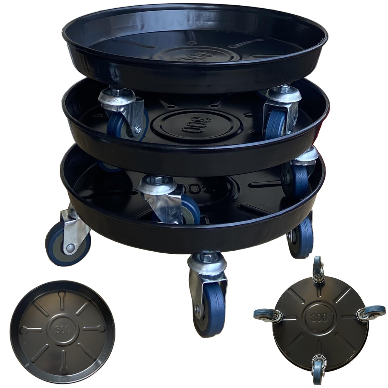 Heavy Duty Rolling Plant Caddies with Wheels - 12 Inch Large Metal Plant Stand, Moveable Planter Saucer & Pot Mover Dolly for Indoor/Outdoor Use (Set of 3, Black) - Perfect for Moving Large Potted Plants on Patios, Decks & Garden Spaces