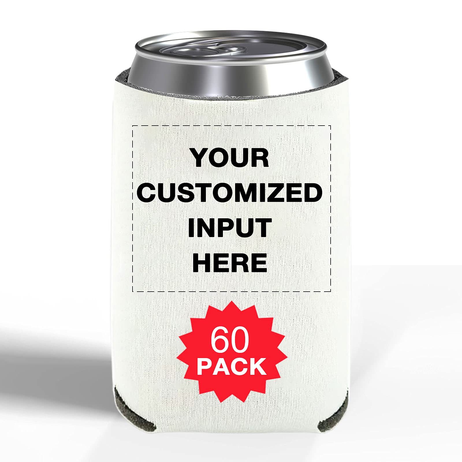 Custom Printed Can Sleeves 60-Pack - Personalized Beer Coolers with Photo/Logo - Bulk Insulated Beverage Sleeves for Weddings, Fishing Trips, Picnics & Outdoor Parties