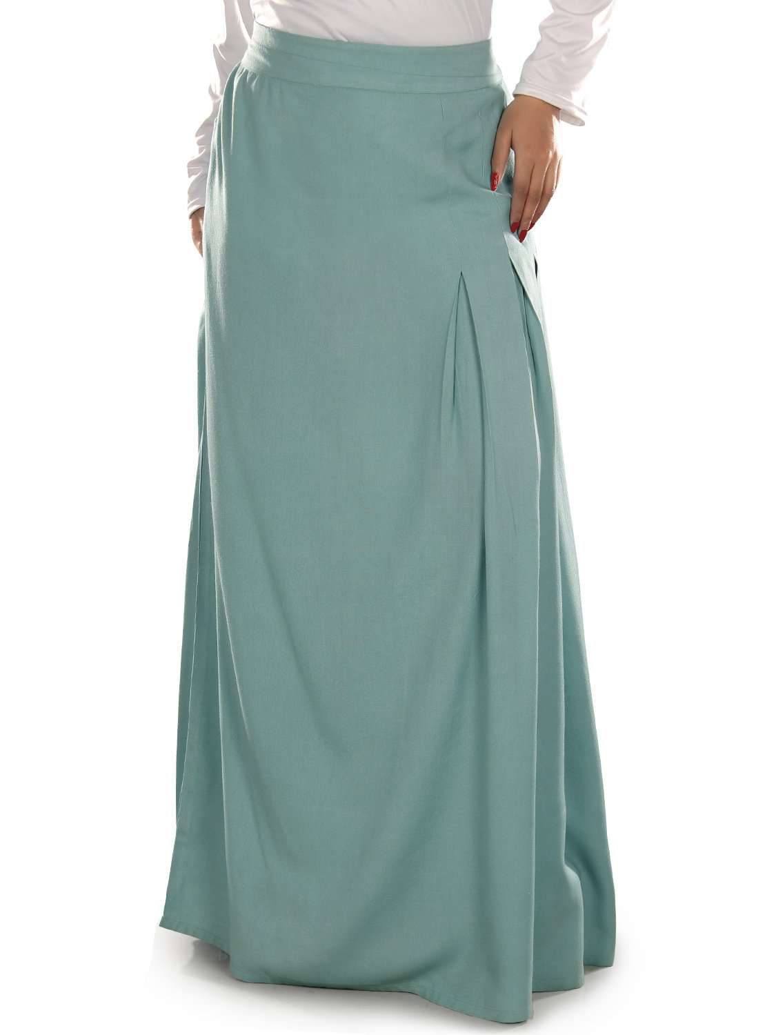 Manha Blue Rayon Skirt for Women - Flowy Midi Skirt with Elastic Waist | Perfect for Summer Outfits, Beach Vacations & Casual Wear