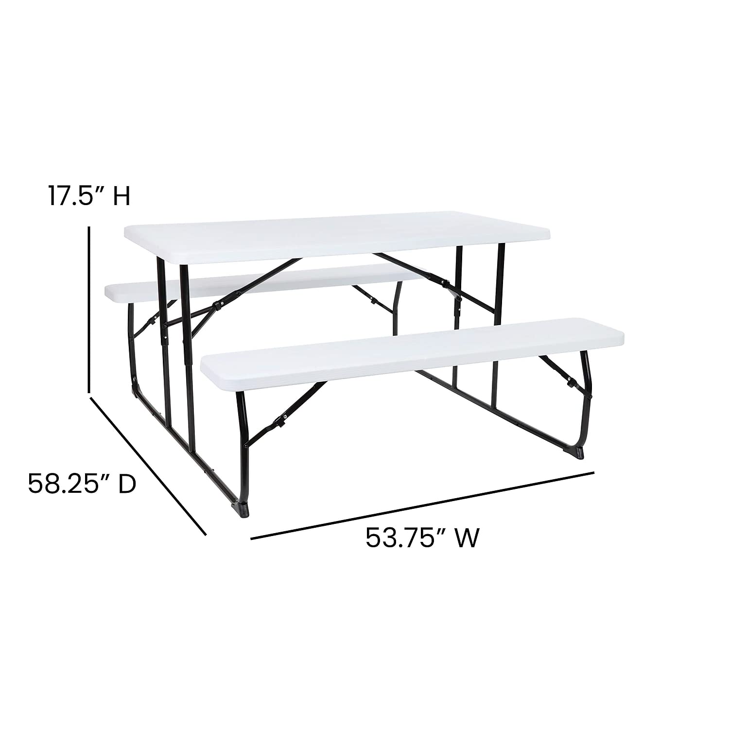 Flash Furniture Insta-Fold 4.5 Foot Folding Picnic Table & Bench Set - White Wood Grain Outdoor Dining Table for Adults - Perfect for Backyard BBQs, Camping & Picnics