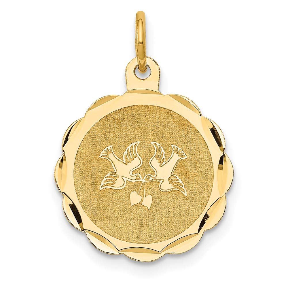 The Black Bow 14k Yellow Gold Love Birds Disc Charm or Pendant, 16mm - Perfect for Anniversary Gifts and Romantic Jewelry