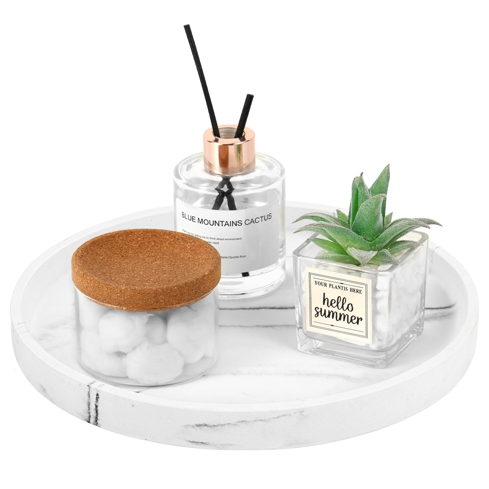 Luxspire 10.63 Inch Round Vanity Tray - White Resin Bathroom & Kitchen Countertop Organizer for Jewelry, Perfume, Candles - Decorative Dresser & Coffee Table Tray with Gravel Texture - Perfect for Home Decor, Gift Giving & Spa Day Organization