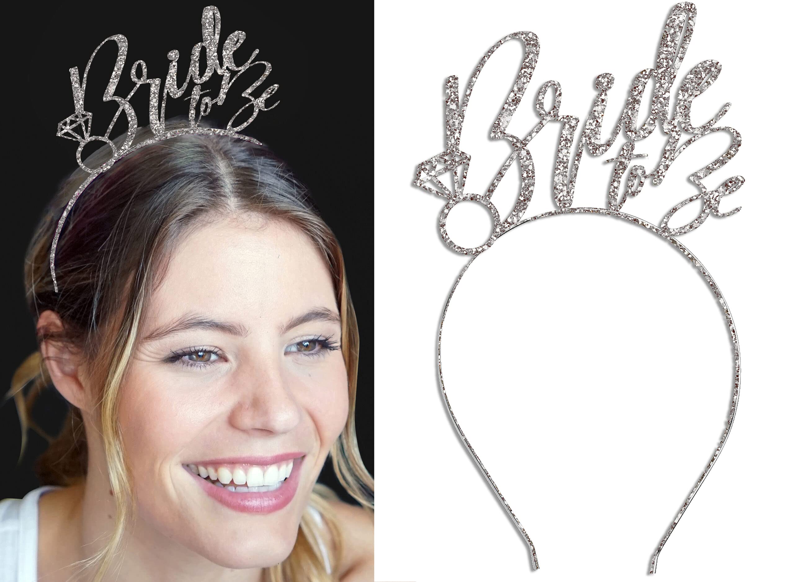 Sparkly Rhinestone Sash Bachelorette Party Headbands - Glittering Metallic Tiara Headpiece for Bridal Shower & Girls Night Out - Funny Wedding Accessories for Bachelorette Parties, Birthday Celebrations & Costume Events