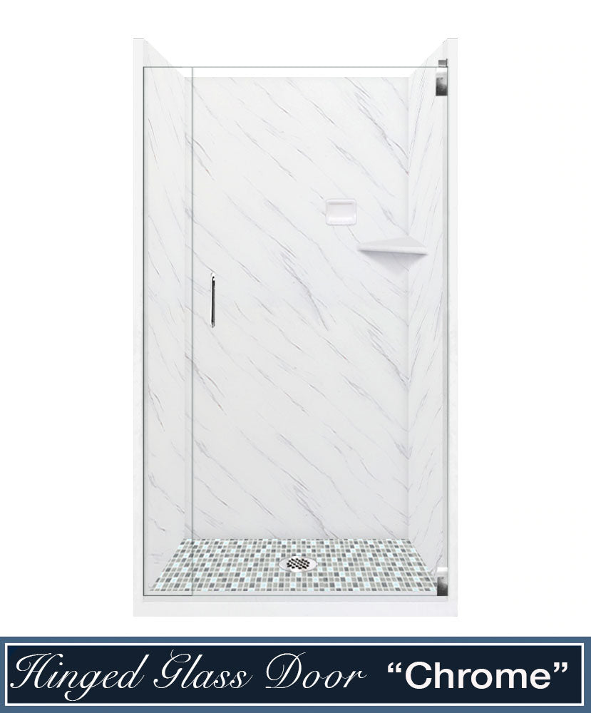 Carrara Marble Del Mar Mosaic Alcove Shower Enclosure Kit - Premium Bathroom Upgrade for Modern Homes, Spa-Like Shower Experience