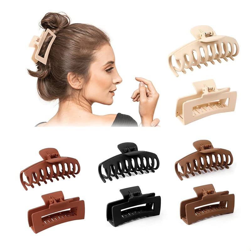 Staila 8-Piece Large Hair Claw Clips for Women - Strong Hold Hair Clips for Thick Hair, Matte Banana Hair Clips in 4 Warm Colors - Perfect for Ponytails, Buns & Updos