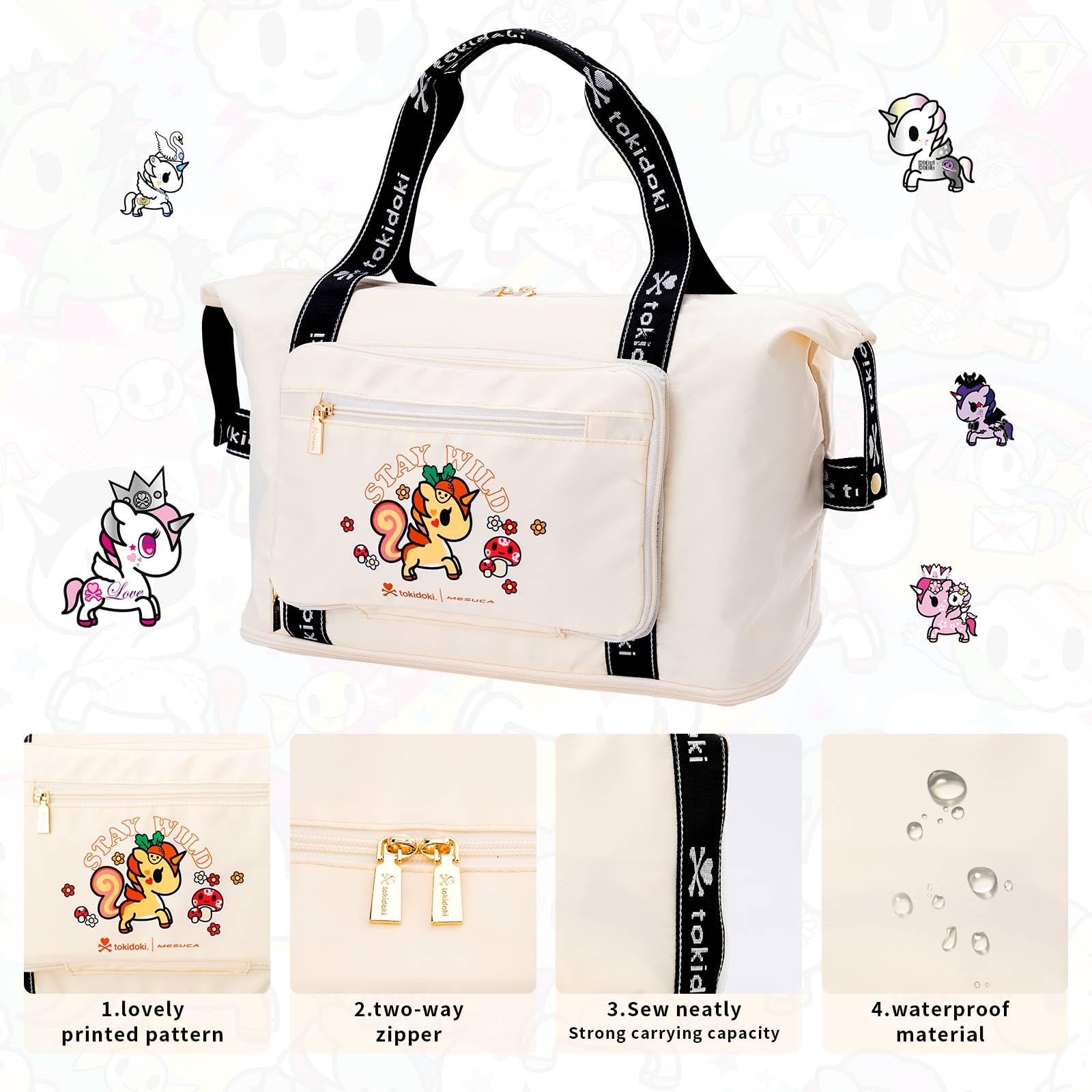 Tokidoki Duffle Bag for Women Travel - Large Capacity Carry On Weekender Tote & Sports Gym Bag for Workout, Vacation, Beach Trips & Daily Use