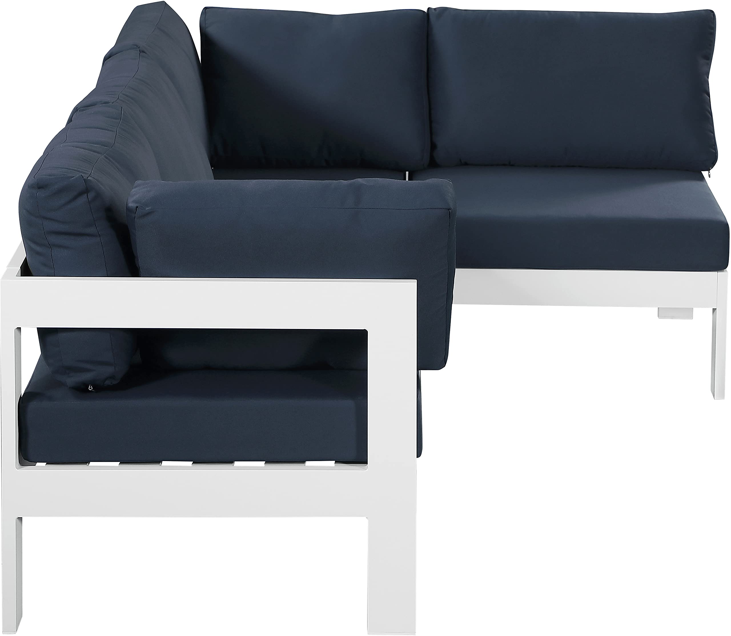Meridian Furniture 375Navy-Sec4A Nizuc Collection - Modern Outdoor Patio Modular Sectional Sofa Set, Water-Resistant Navy Blue Cushions, All-Weather Wicker - Perfect for Poolside, Backyard & Garden Relaxation