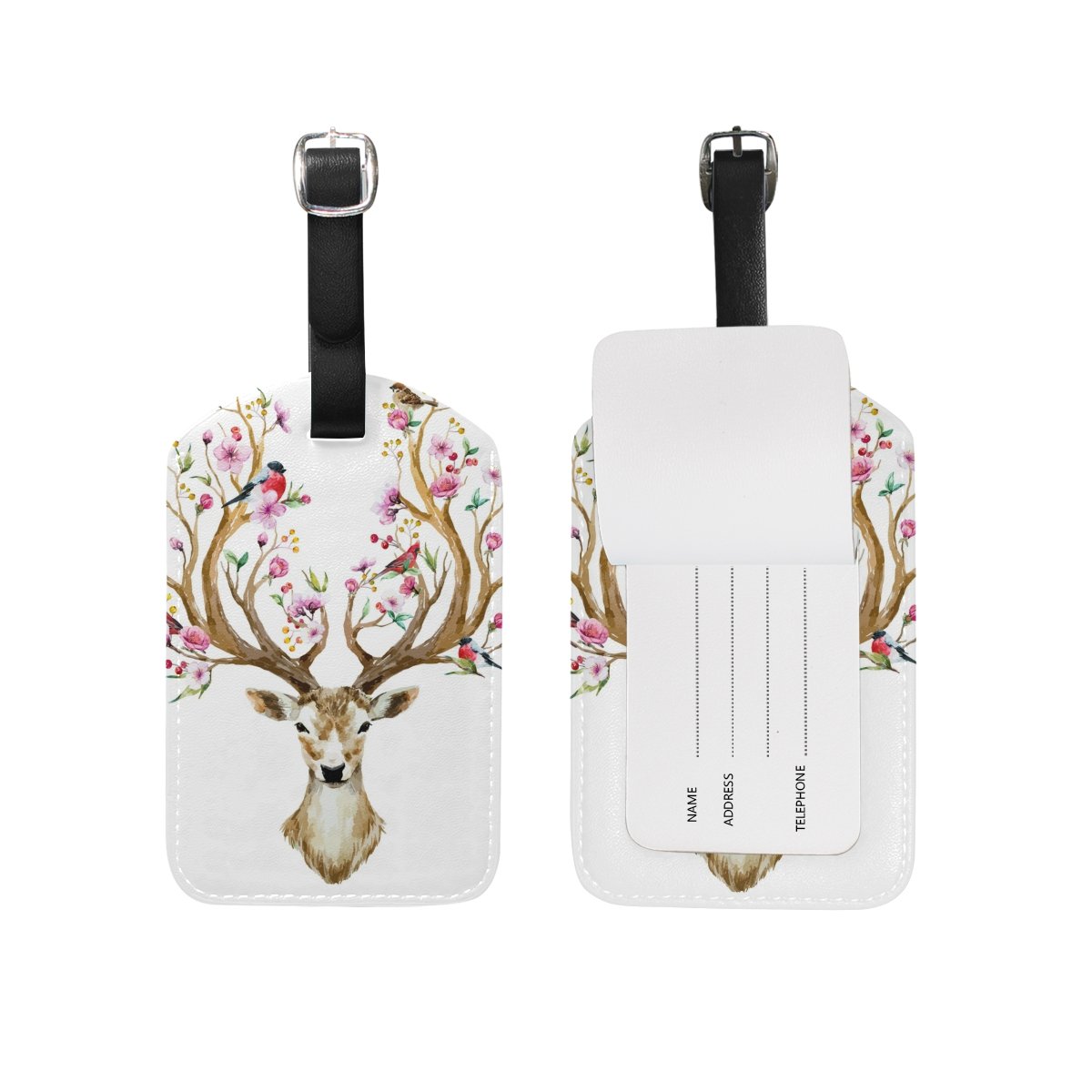 U LIFE Flowers Elk Deer Luggage Tag - Durable Travel Baggage Tags for Suitcases, Backpacks & Carry-Ons - Perfect for Airports, Vacations & Business Trips