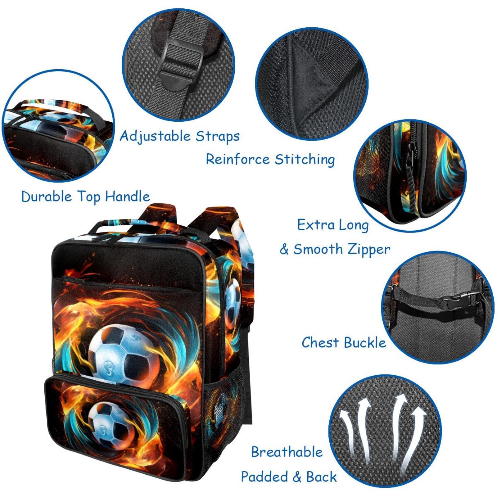 Premium Travel Backpack for Men & Women - Durable Flaming Football Design Backpack for Hiking, Gym, Work & College | Water-Resistant & Comfortable